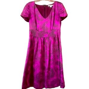 BANANA REPUBLIC Purple Magenta V Neck Fit & Flare Silk Dress - Size 4